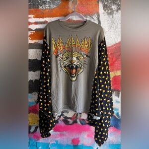 Def Leppard Upcycled Vintage Kantha Quilt Butterfly Poncho Shirt , Size Large